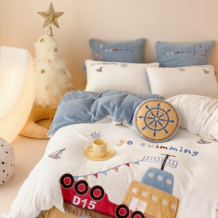 91家纺网 家纺一手货源 找家纺 总 星野 2023秋冬新款牛奶绒刺绣贴布绣四件套-梦想启航