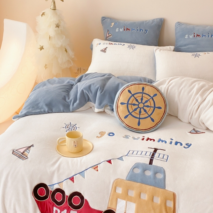 91家纺网 家纺一手货源 找家纺 总 星野 2023秋冬新款牛奶绒刺绣贴布绣四件套-梦想启航