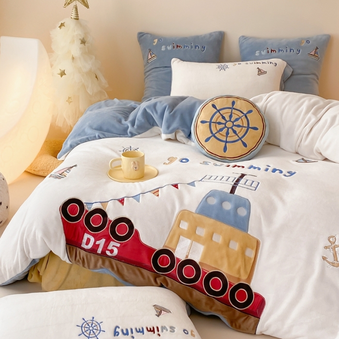 91家纺网 家纺一手货源 找家纺 总 星野 2023秋冬新款牛奶绒刺绣贴布绣四件套-梦想启航