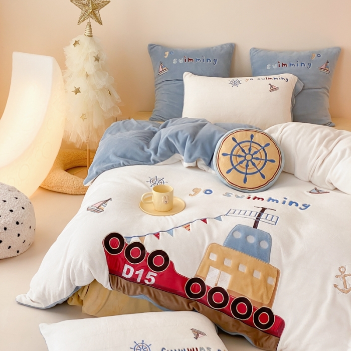 91家纺网 家纺一手货源 找家纺 总 星野 2023秋冬新款牛奶绒刺绣贴布绣四件套-梦想启航