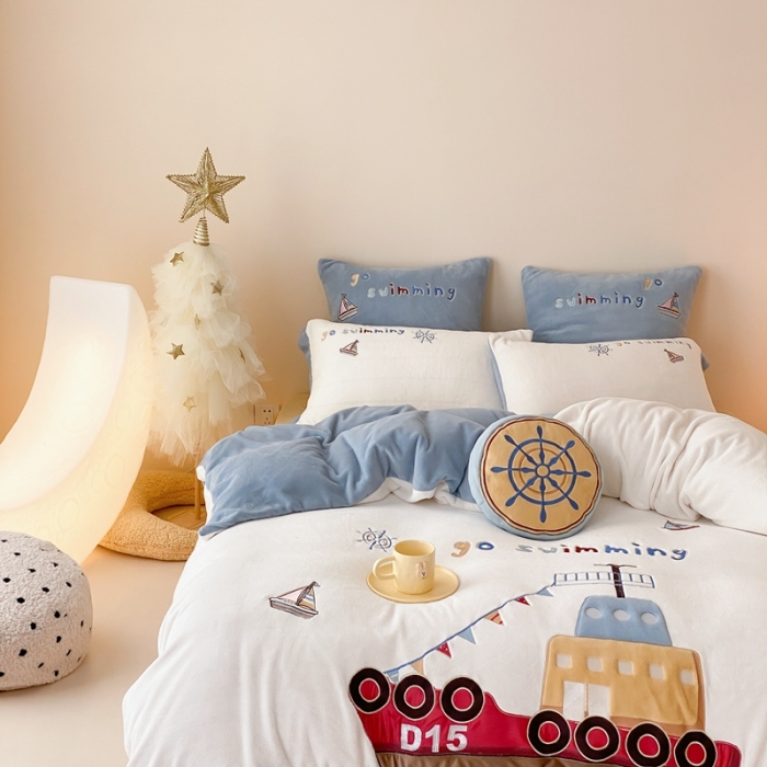 91家纺网 家纺一手货源 找家纺 总 星野 2023秋冬新款牛奶绒刺绣贴布绣四件套-梦想启航