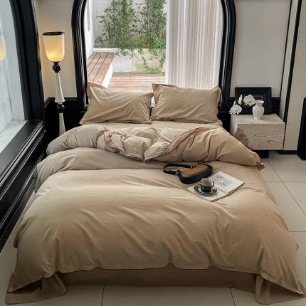 91家纺网 家纺一手货源 找家纺 华超针织 2024新款全棉密拷边纯色水洗棉四件套