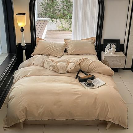 91家纺网 家纺一手货源 找家纺 华超针织 2024新款全棉密拷边纯色水洗棉四件套