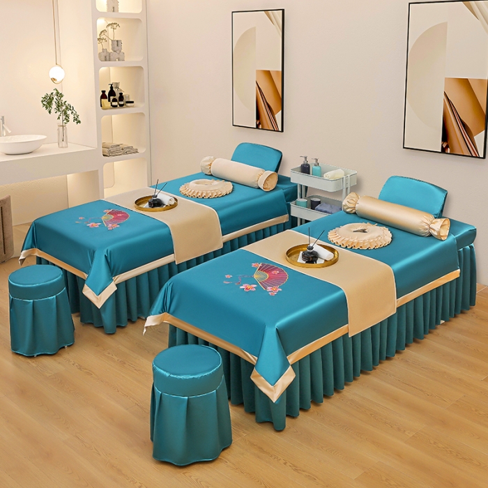 91家纺网 家纺一手货源 找家纺 不打烊 2023新款冰丝美容床罩系列套件—扇子款（此款控价188） 扇子款湖蓝