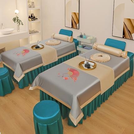 不打烊 2023新款冰丝美容床罩系列套件—扇子款（此款控价188） 扇子款灰+湖蓝被套灰色