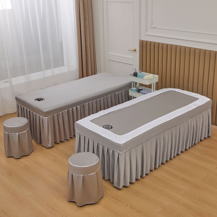 91家纺网 家纺一手货源 找家纺 不打烊 2023新款冰丝美容床罩系列套件—扇子款（此款控价188） 扇子款灰+孔雀蓝 被套灰色