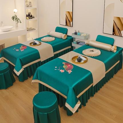 不打烊 2023新款冰丝美容床罩系列套件—扇子款（此款控价188） 扇子款孔雀蓝