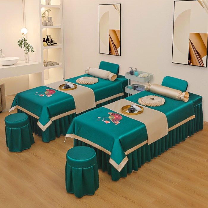 91家纺网 家纺一手货源 找家纺 不打烊 2023新款冰丝美容床罩系列套件—扇子款（此款控价188） 扇子款孔雀蓝