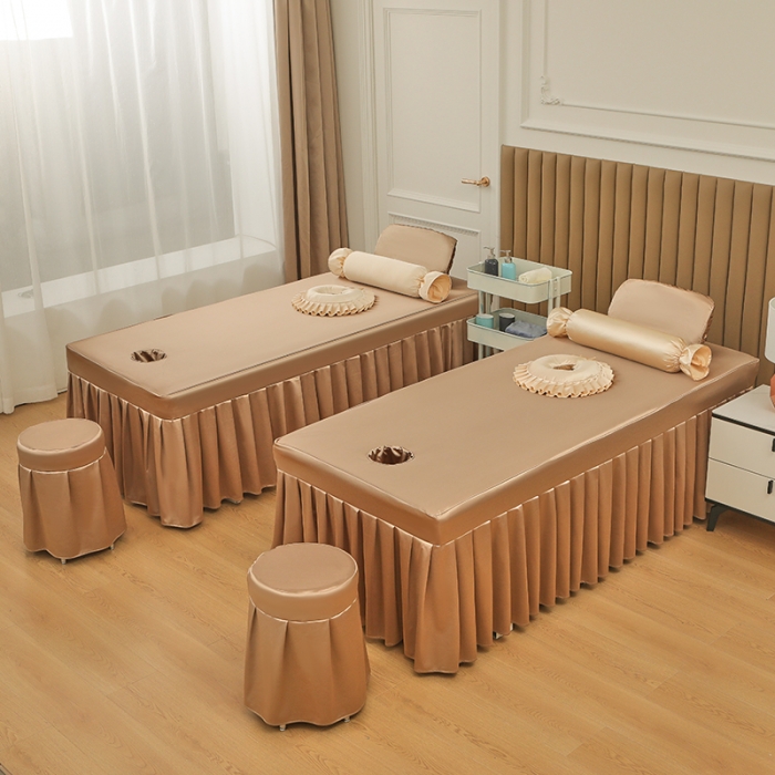 91家纺网 家纺一手货源 找家纺 不打烊 2023新款冰丝美容床罩系列套件—扇子款（此款控价188） 扇子款驼色