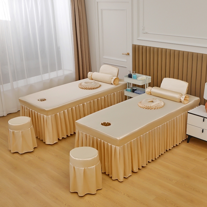 91家纺网 家纺一手货源 找家纺 不打烊 2023新款冰丝美容床罩系列套件—扇子款（此款控价188） 扇子款香槟色