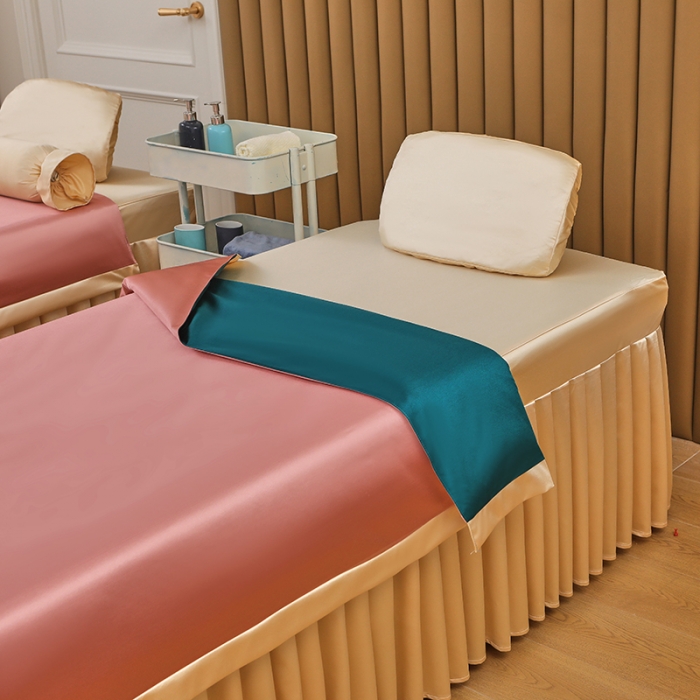 91家纺网 家纺一手货源 找家纺 不打烊 2023新款冰丝美容床罩系列套件—扇子款（此款控价188） 扇子款玉+香槟金 被套玉色