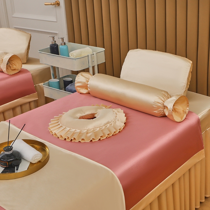 91家纺网 家纺一手货源 找家纺 不打烊 2023新款冰丝美容床罩系列套件—扇子款（此款控价188） 扇子款玉+香槟金 被套玉色