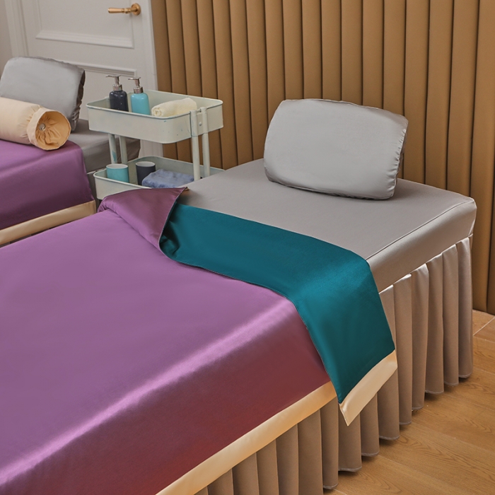 91家纺网 家纺一手货源 找家纺 不打烊 2023新款冰丝美容床罩系列套件—扇子款（此款控价188） 扇子款紫+灰色 被套紫色