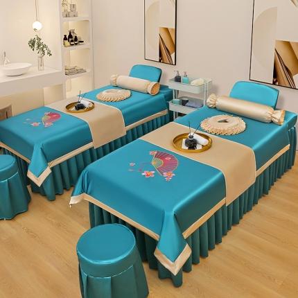 不打烊 2023新款冰丝美容床罩系列套件—扇子款（此款控价188） 扇子款湖蓝