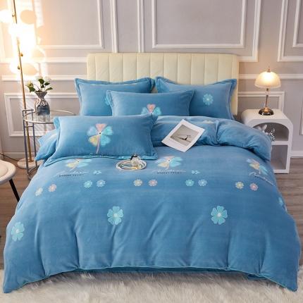 91家纺网 家纺一手货源 找家纺 尚品凤凰2025新款高克重印花牛奶绒四件套-工艺款 花甜蜜语  灰