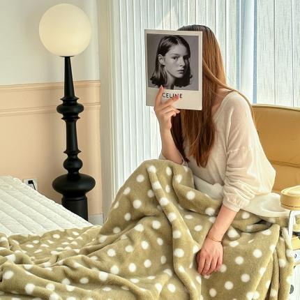 昔可 2023新款波点兔兔绒毛毯 毛毯抹茶绿波点