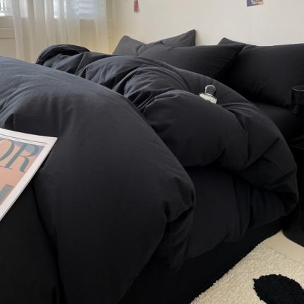 91家纺网 家纺一手货源 找家纺 (总) 柠萌家居 2023新款全棉色织暗黑黑色条纹四件套