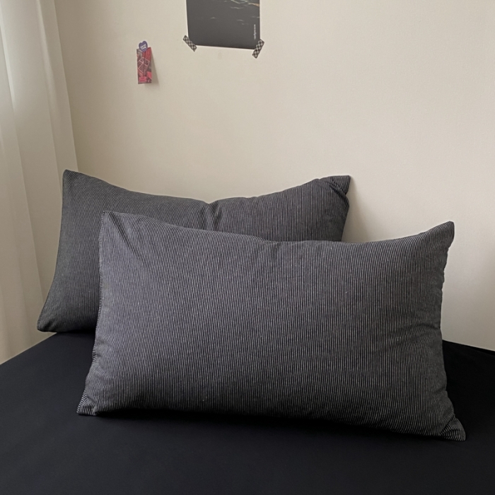 91家纺网 家纺一手货源 找家纺 (总) 柠萌家居 2023新款全棉色织暗黑黑色条纹四件套