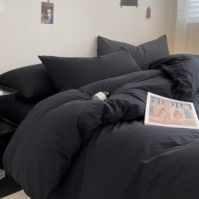 91家纺网 家纺一手货源 找家纺 柠萌家居 2023新款全棉色织暗黑黑色条纹四件套 色织暗黑