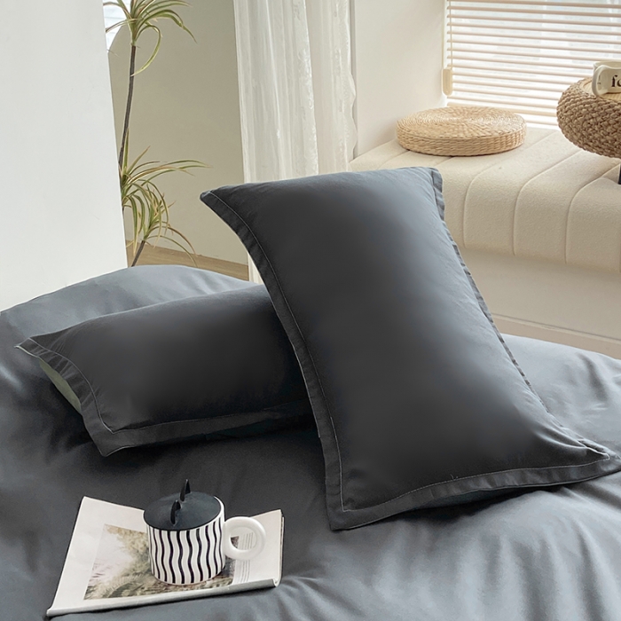 91家纺网 家纺一手货源 找家纺 楠沐 2025年新款纯色双拼水洗棉柔感四件套 果绿+耀夜黑