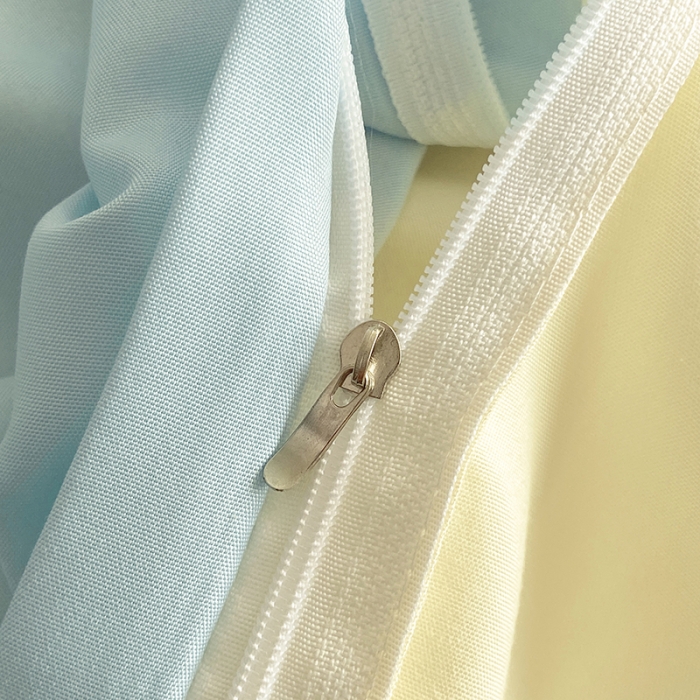 91家纺网 家纺一手货源 找家纺 楠沐 2025年新款纯色双拼水洗棉柔感四件套 米黄+浅蓝