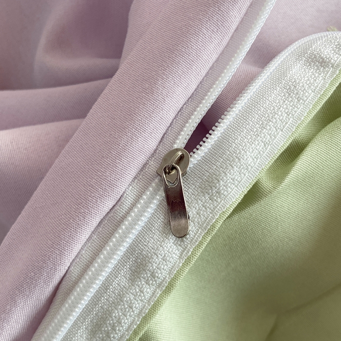 91家纺网 家纺一手货源 找家纺 楠沐 2025年新款纯色双拼水洗棉柔感四件套 奶粉色+泡泡绿