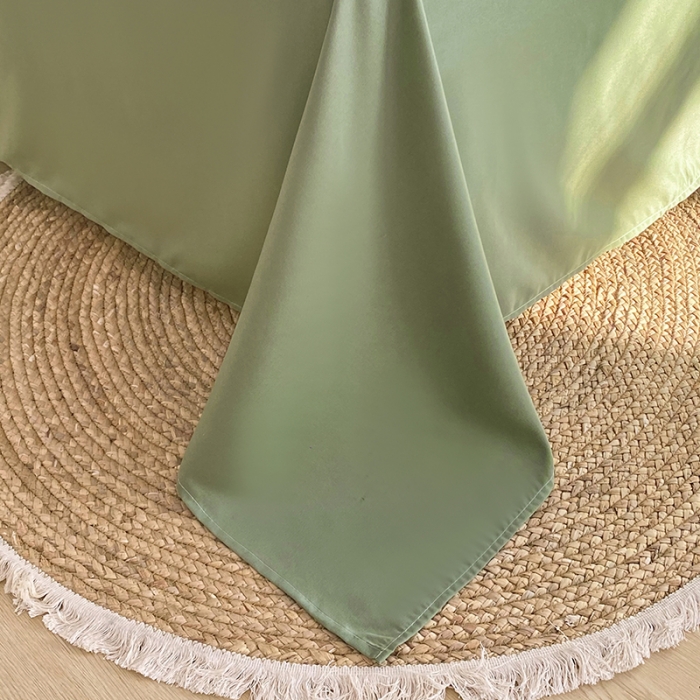 91家纺网 家纺一手货源 找家纺 楠沐 2025年新款纯色双拼水洗棉柔感四件套 奶绿+深绿