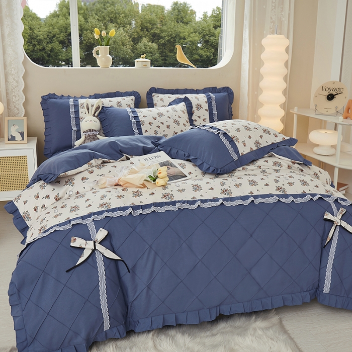 91家纺网 家纺一手货源 找家纺 靓生活 2023新款贡棉浪漫花边印花四件套 爱丽丝花园