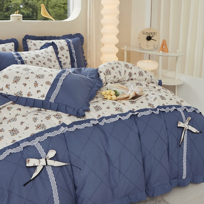 91家纺网 家纺一手货源 找家纺 靓生活 2023新款贡棉浪漫花边印花四件套 爱丽丝花园