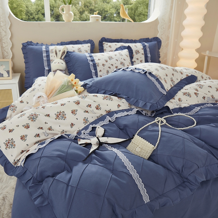 91家纺网 家纺一手货源 找家纺 靓生活 2023新款贡棉浪漫花边印花四件套 爱丽丝花园