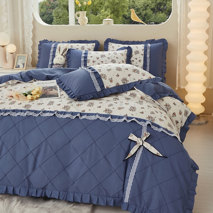 91家纺网 家纺一手货源 找家纺 靓生活 2023新款贡棉浪漫花边印花四件套 爱丽丝花园