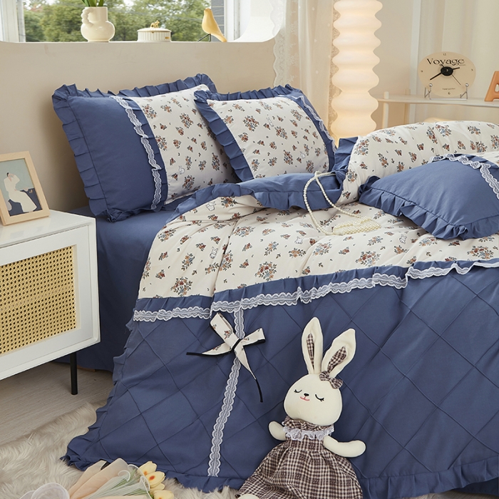 91家纺网 家纺一手货源 找家纺 靓生活 2023新款贡棉浪漫花边印花四件套 爱丽丝花园