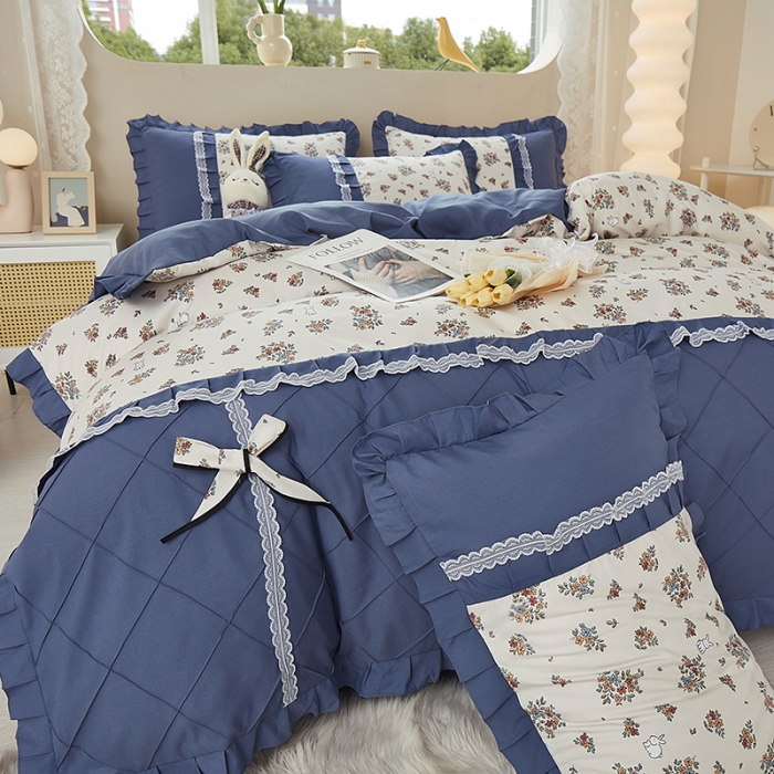 91家纺网 家纺一手货源 找家纺 靓生活 2023新款贡棉浪漫花边印花四件套 爱丽丝花园