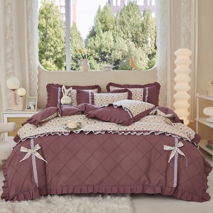 靓生活 2023新款贡棉浪漫花边印花四件套 浮城迷恋-绿灰