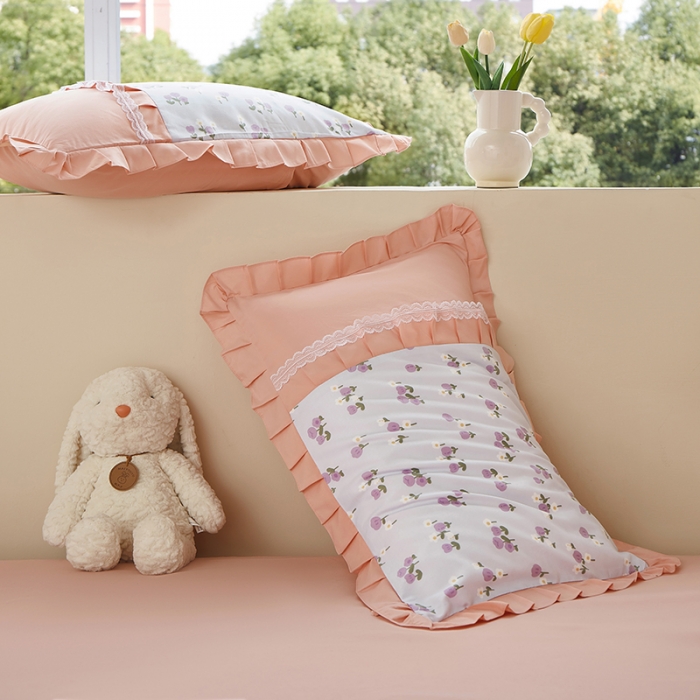 91家纺网 家纺一手货源 找家纺 靓生活 2023新款贡棉浪漫花边印花四件套 锦香婷-沁蓝