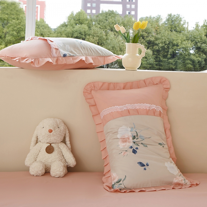 91家纺网 家纺一手货源 找家纺 靓生活 2023新款贡棉浪漫花边印花四件套 洛阳花开-米驼