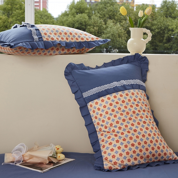 91家纺网 家纺一手货源 找家纺 靓生活 2023新款贡棉浪漫花边印花四件套 蒙德里安-香桔