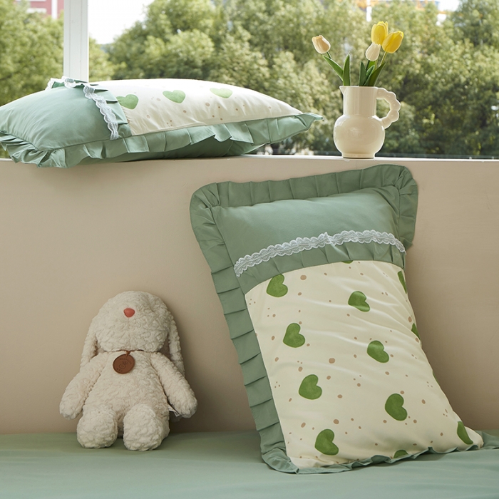 91家纺网 家纺一手货源 找家纺 靓生活 2023新款贡棉浪漫花边印花四件套 米可-苹果绿