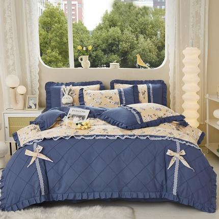 靓生活 2023新款贡棉浪漫花边印花四件套 莫颜-浅驼