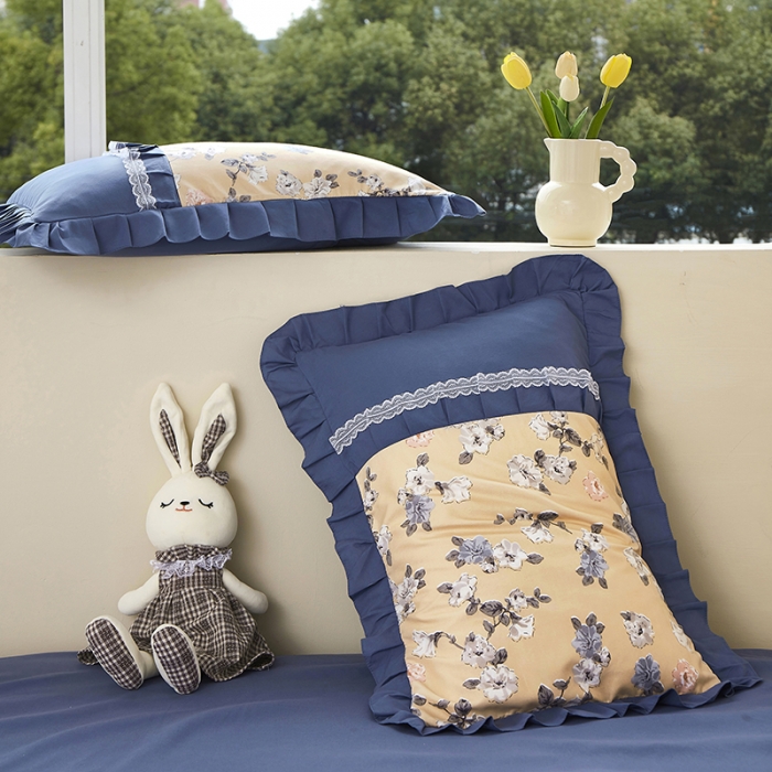 91家纺网 家纺一手货源 找家纺 靓生活 2023新款贡棉浪漫花边印花四件套 莫颜-浅驼