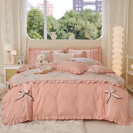 靓生活 2023新款贡棉浪漫花边印花四件套 沐辰花开-芙蓉玉