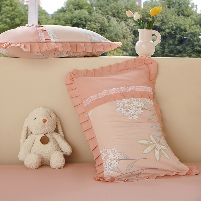 91家纺网 家纺一手货源 找家纺 靓生活 2023新款贡棉浪漫花边印花四件套 沐辰花开-芙蓉玉