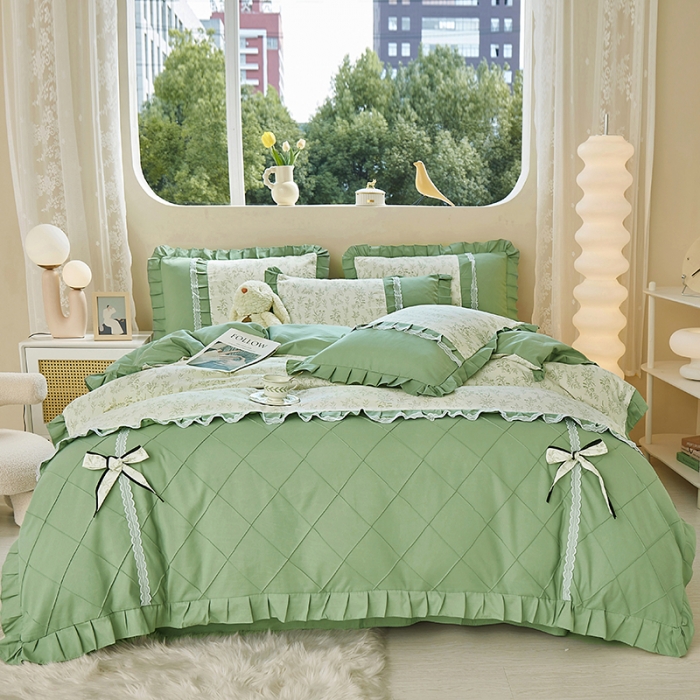 91家纺网 家纺一手货源 找家纺 靓生活 2023新款贡棉浪漫花边印花四件套 悠悠香草-米杏