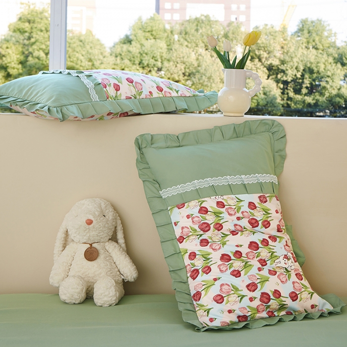 91家纺网 家纺一手货源 找家纺 靓生活 2023新款贡棉浪漫花边印花四件套 郁金小兔-粉玉