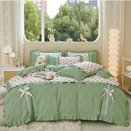 靓生活 2023新款贡棉浪漫花边印花四件套 妆立春风-米