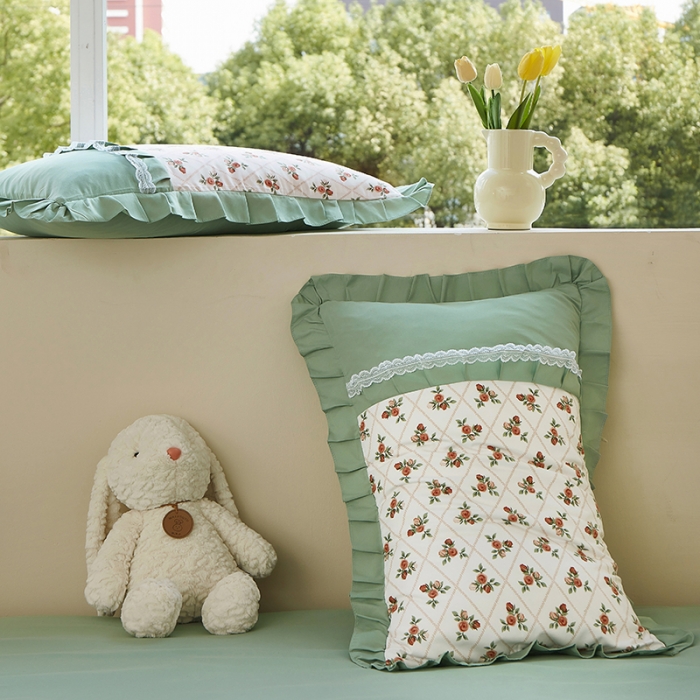 91家纺网 家纺一手货源 找家纺 靓生活 2023新款贡棉浪漫花边印花四件套 妆立春风-米