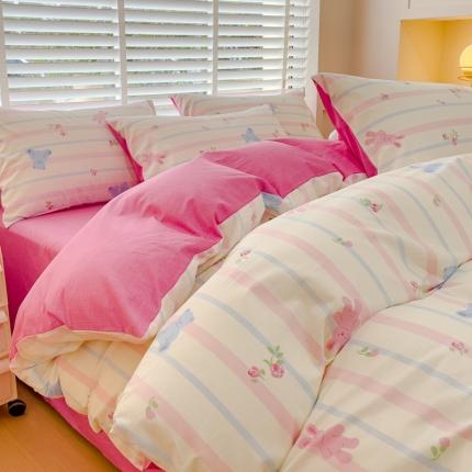 91家纺网 家纺一手货源 找家纺 金丝鸟 2023新款全棉可爱卡通印花小清新四件套-第一批 条纹布偶