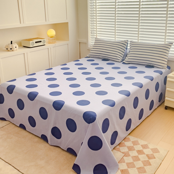 91家纺网 家纺一手货源 找家纺 金丝鸟 2023新款全棉可爱卡通印花小清新四件套-第一批 波点纹蓝