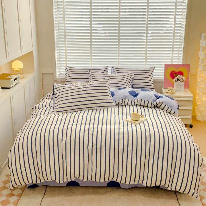 91家纺网 家纺一手货源 找家纺 金丝鸟 2023新款全棉可爱卡通印花小清新四件套-第一批 波点纹蓝