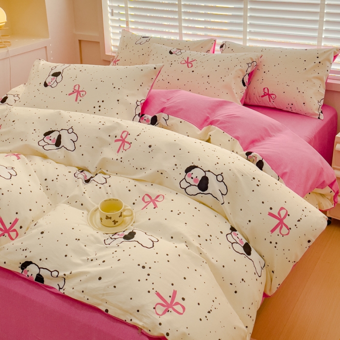 91家纺网 家纺一手货源 找家纺 金丝鸟 2023新款全棉可爱卡通印花小清新四件套-第一批 可爱蝴蝶狗